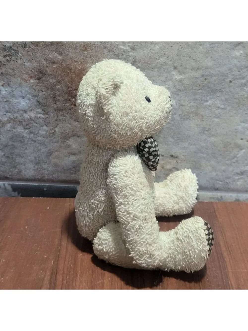 Vintage Tan Brown Teddy Bear Fully Jointed  Checkered Bow 9